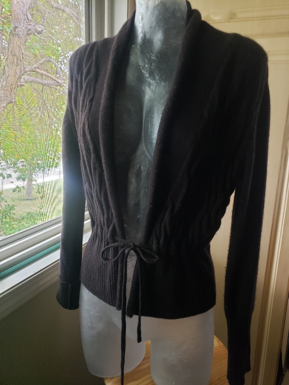 Women's Black Tie-Waist Open Cardigan Sweater